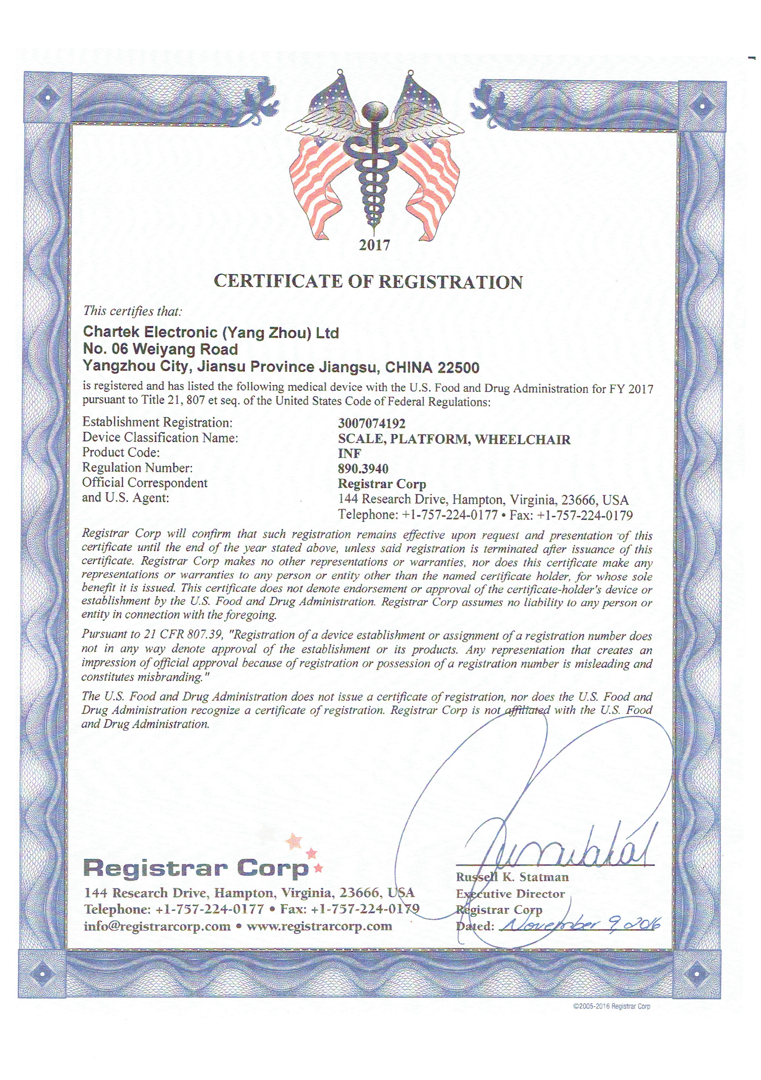 FDA  American medical certificate 